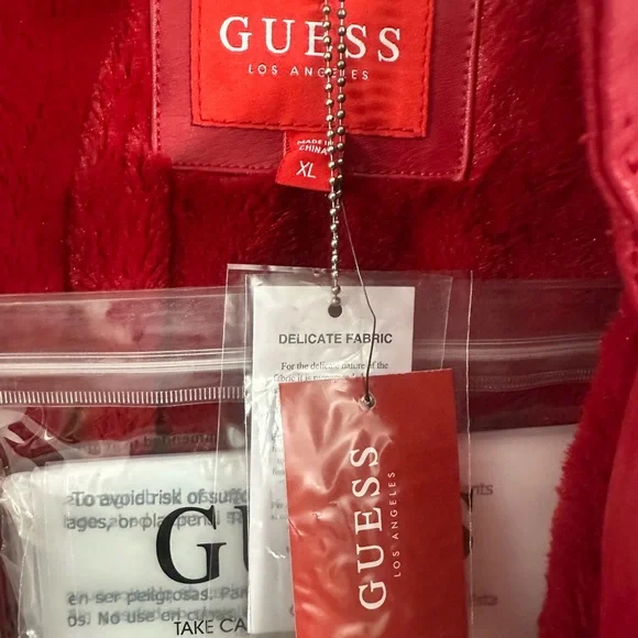 Guess Red faux Leather Motorcycle Jacket with Stand-up Collar - Picture 6 of 8